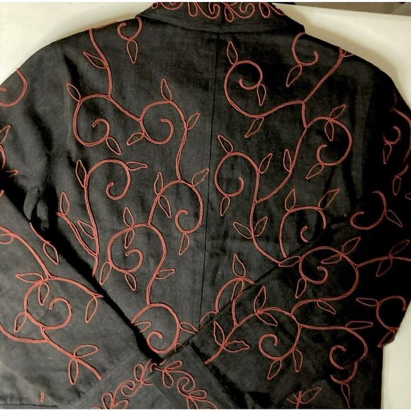 Yak Magik 100% Cotton Jacket Charcoal Black Red All Over Embroidery Sz M - Picture 5 of 12